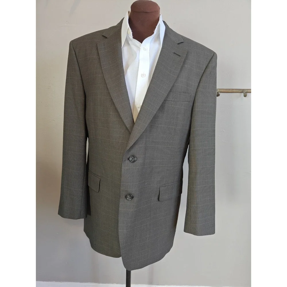 Jos A Bank Mens Sports Coat 43R Gray Multicolor Plaid Wool 2 Button Blazer